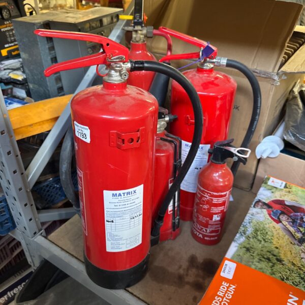 Bundle of assorted fire extinguishers