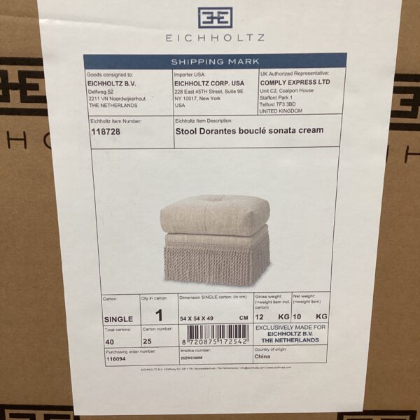 eichholtz boulcle cream tasslestore footstool new