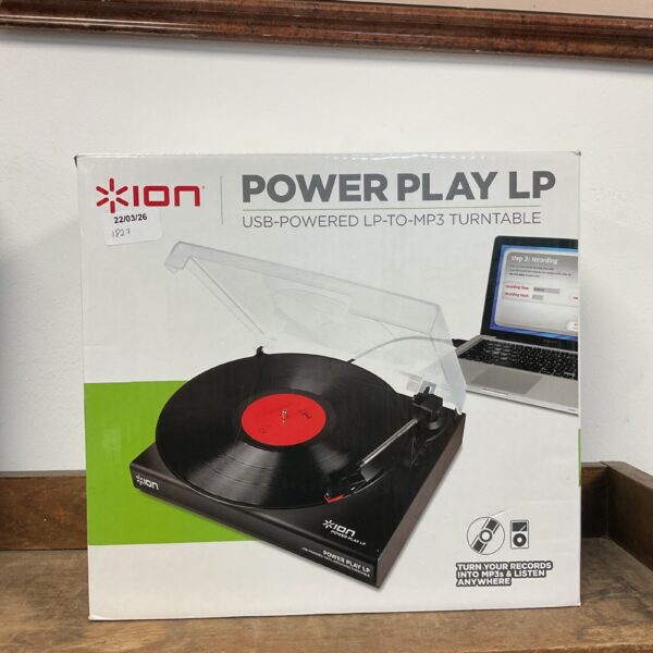 Ion Power Play LP USB turntable for vinyl record conversion.