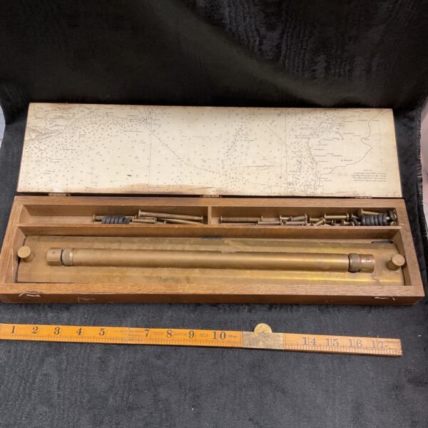Antique Irish Rangers map rolling rule in wooden case.