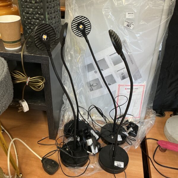 Lot of four John Lewis LED reading lights with flexible stems.