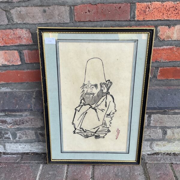 Vintage Japanese woodcut print of Jurojin, the god of longevity.