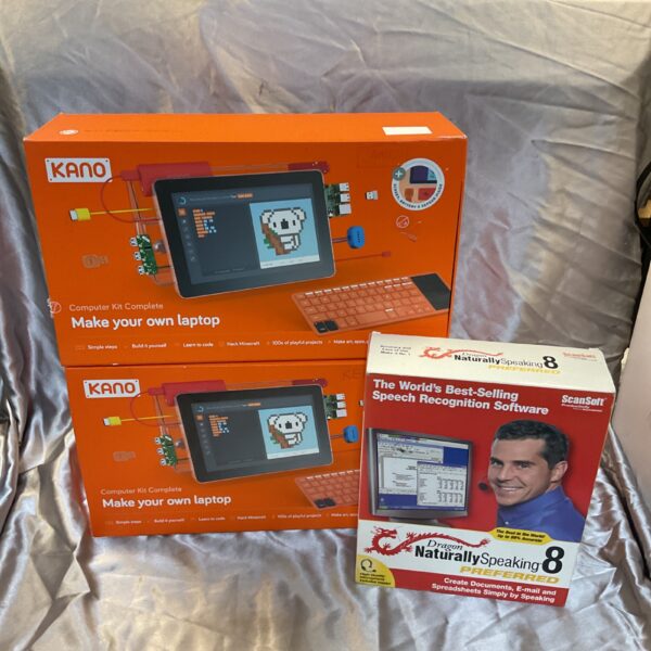 Kano Laptop Kit and Dragon NaturallySpeaking 8 software for DIY learning.