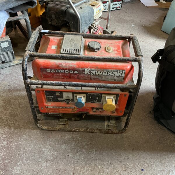Red Kawasaki GA200 petrol generator for portable power.