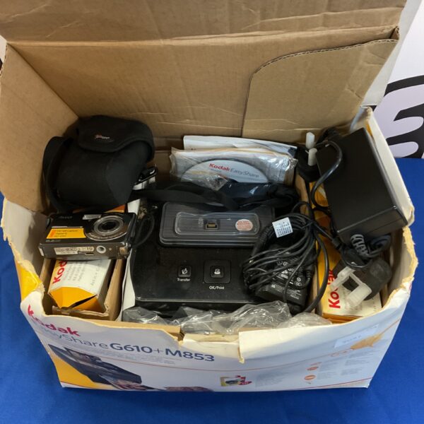 Kodak g610 digital camera and m853 printer in box.
