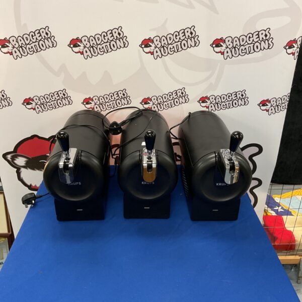 Lot of three black Krups draught beer taps for home use.