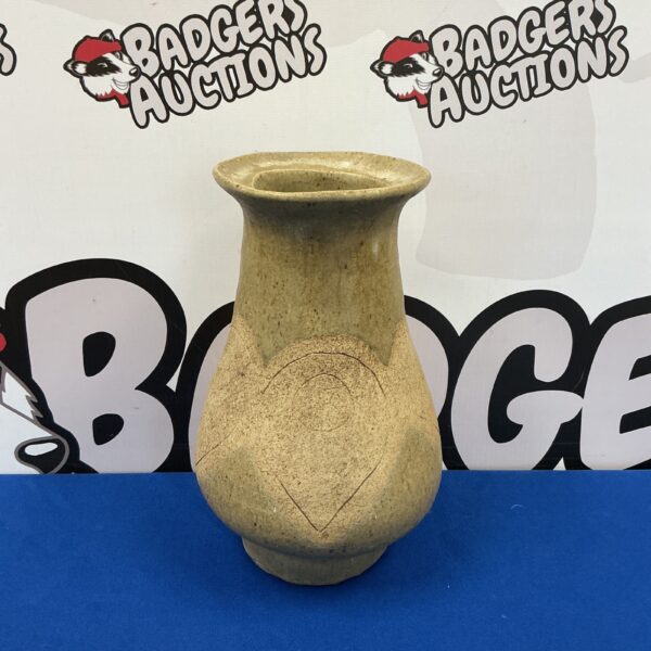 Signed L Flood studio pottery vase, 30cm tall, earthy tones.