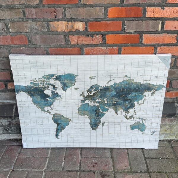 Large canvas print of a detailed world map for home decor.
