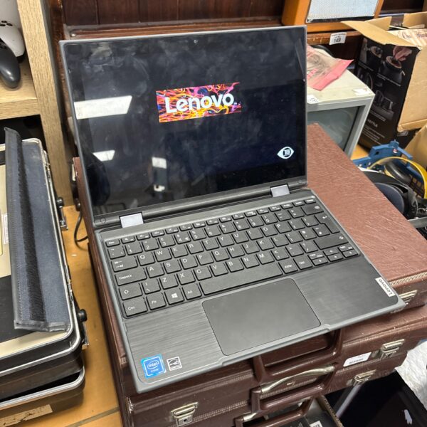 Front view of a Lenovo 300e Chromebook laptop.