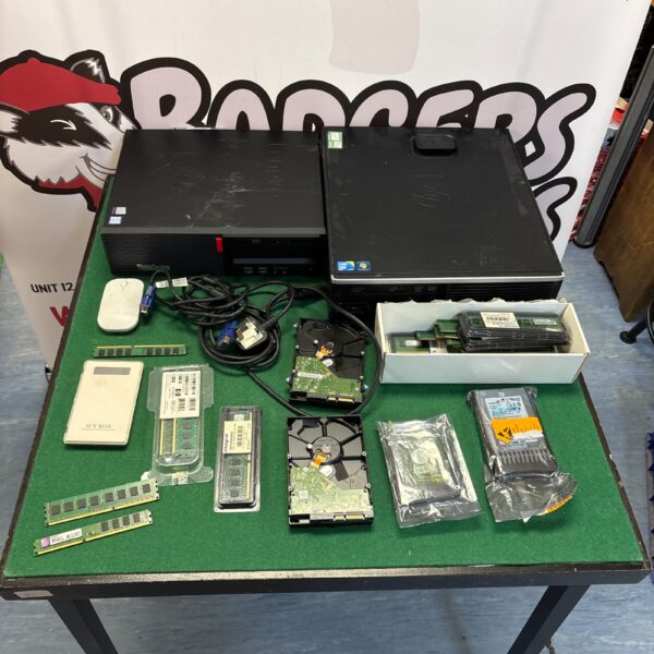 Lenovo ThinkCentre PC with HPPC and various computer components.