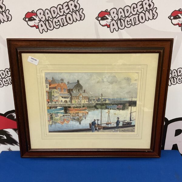 Leslie Pearson watercolour painting of Bridlington Harbour, coastal art.