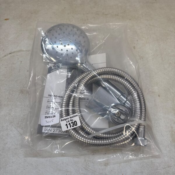 New Lidl shower head and hose set in packaging.