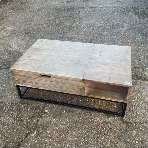 Rustic lift top coffee table with storage, Loafton design.