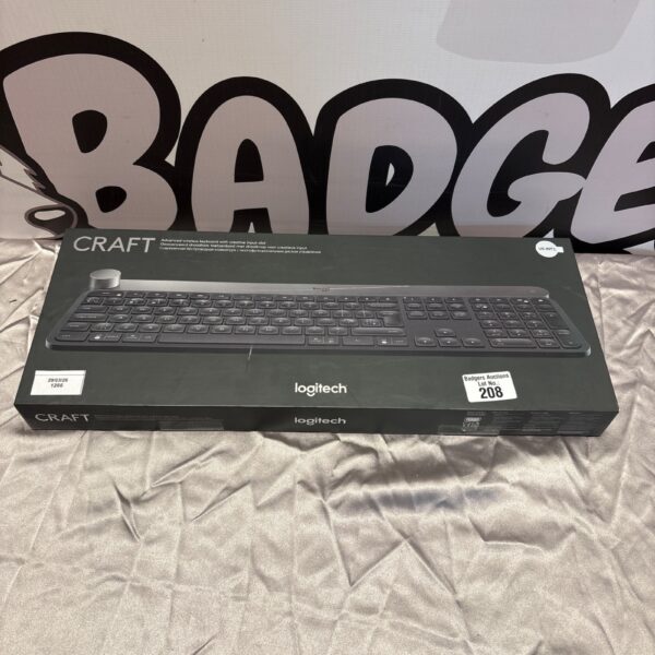 Logitech Craft keyboard in its original packaging, front view.
