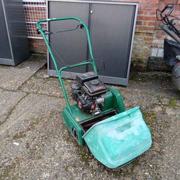 Green Loncin 87cc petrol lawnmower for garden maintenance.