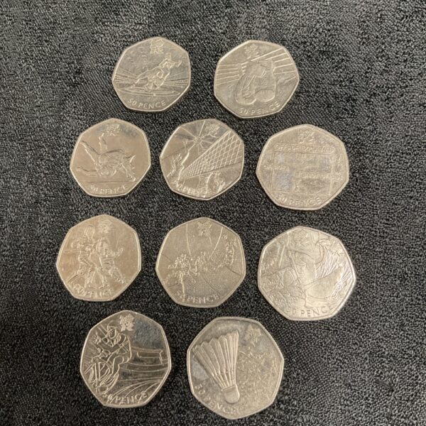 London 2012 Olympic 50p coin collection featuring various sports designs.