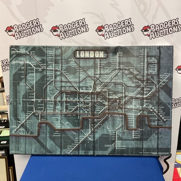 Large metal London Underground map for vintage industrial decor.