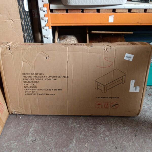 Lucorloak lift up coffee table in original packaging.
