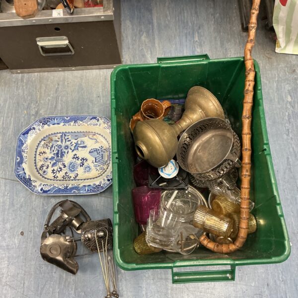 Mappin & Webb silver plate lot with bamboo walking stick.