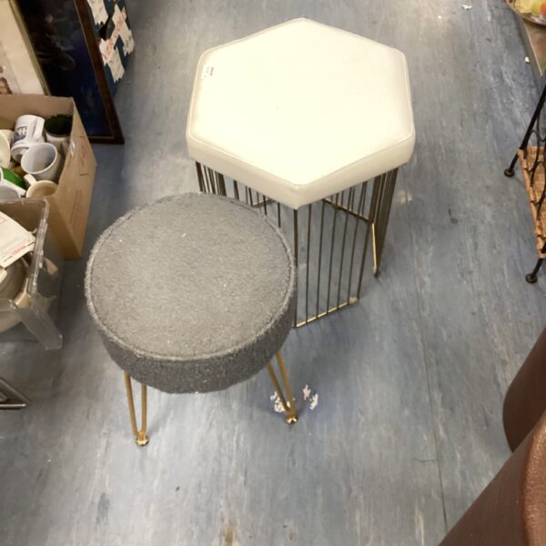 Vintage mid-century modern stool with hairpin legs and textured seat.