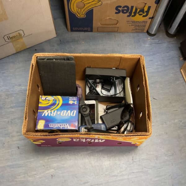 Mixed electronics lot including smartphones, smart watches, and sunglasses.