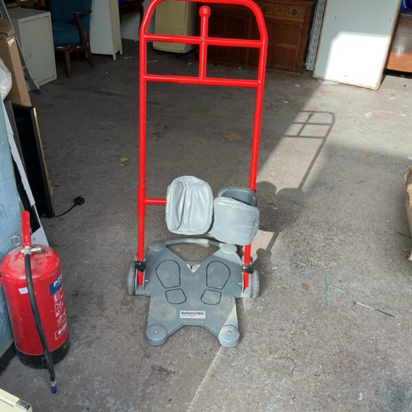 Heavy duty moving trolley with stair climbing feature.