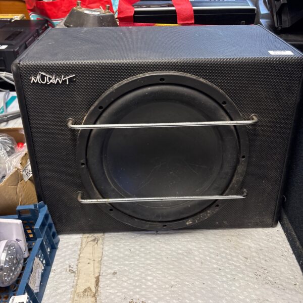 Black Mutant car subwoofer for vehicle audio system.