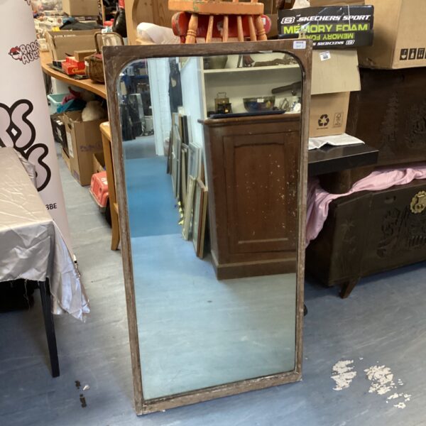 Large vintage oak framed mirror for wall decoration.