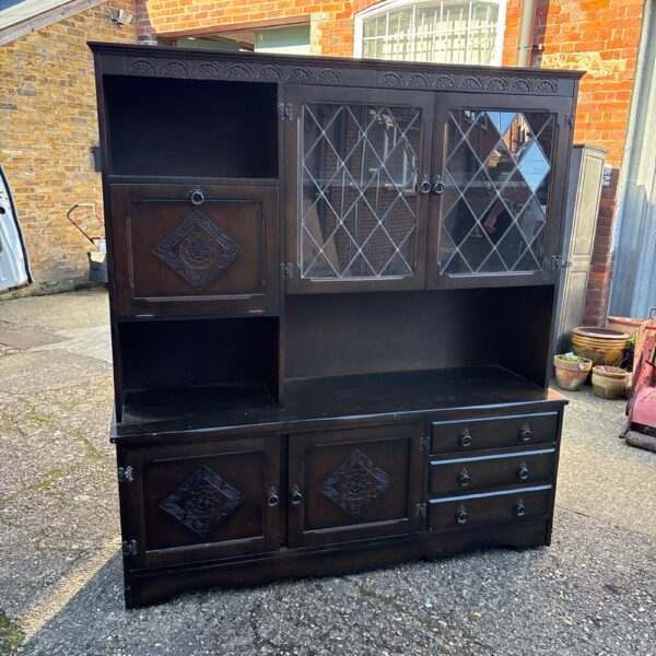 Vintage Old Charm display cabinet with leaded glass panels.