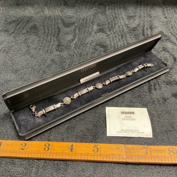 Vintage Ortak silver bracelet with runic charms, Scottish jewellery.