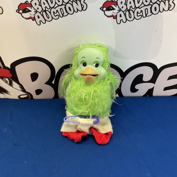 Vintage Orville the Duck plush toy, green and cheerful.