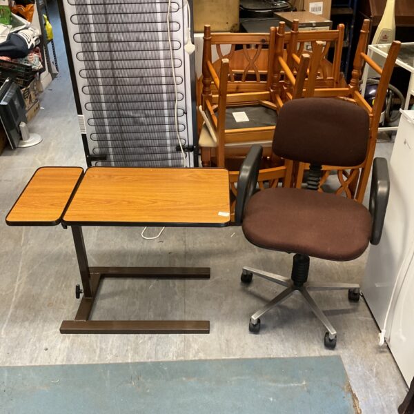 Over bed table and office chair set for home use.