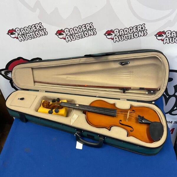 Palatino handcrafted violin in its protective case, a vintage string instrument.