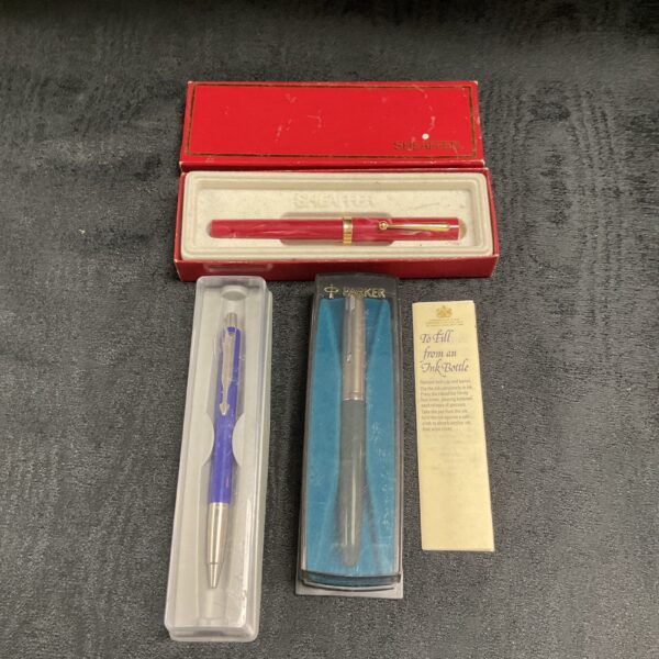 Vintage lot of Parker and Sheaffer pens for collectors.