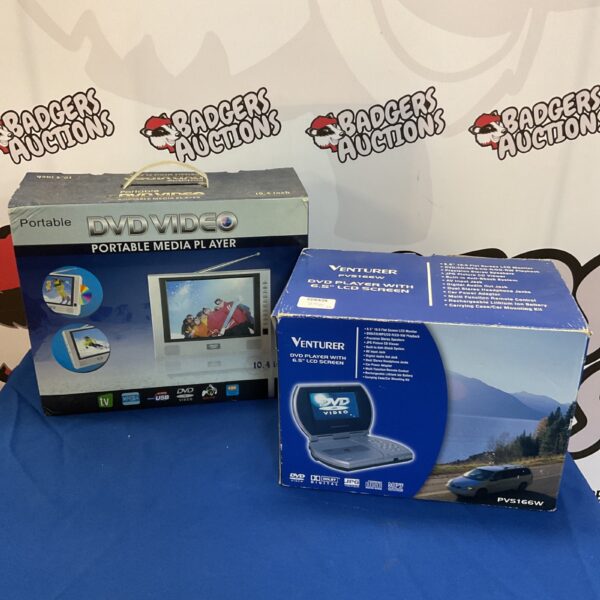 Ventura portable DVD player with twin screen, showing wear.