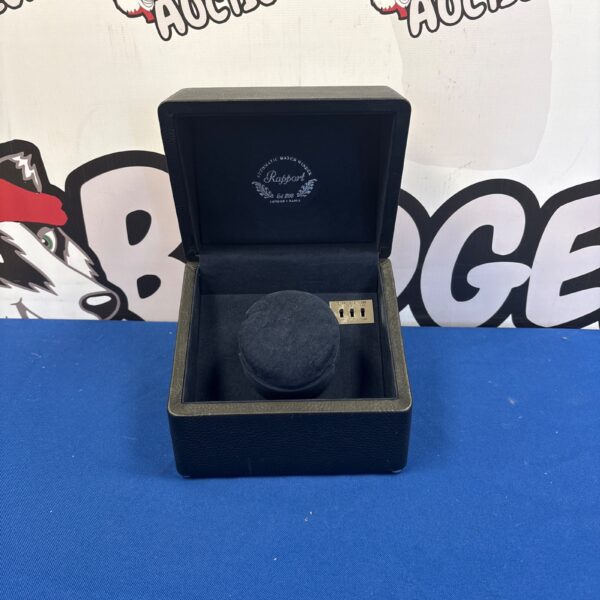 Black Rapport automatic watch winder for luxury timepieces.