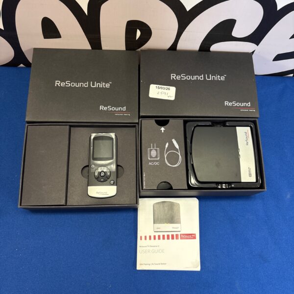 Resound Unite TV Streamer 2 with remote control for hearing aids.