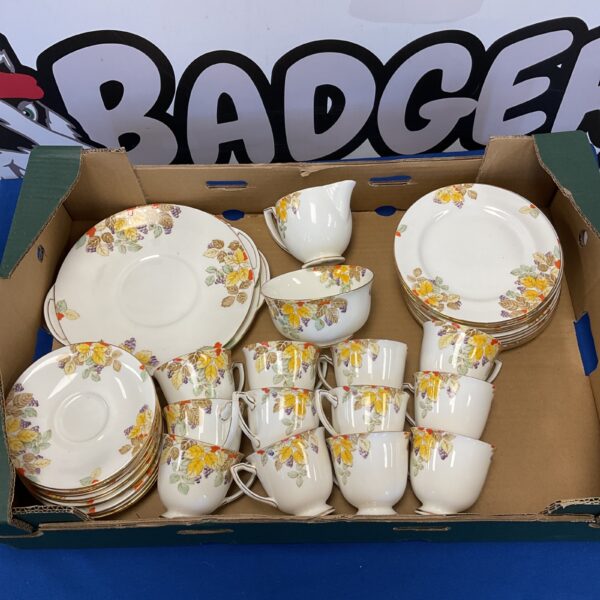 Vintage Royal Doulton Clare china tea set with floral design.