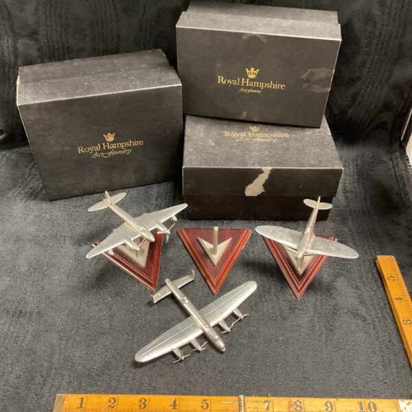 Royal Hampshire pewter aircraft collection featuring Spitfire, Mosquito, and Lancaster models.