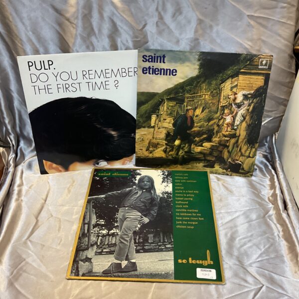 Front cover of Saint Etienne and Pulp vinyl records, 90s music.