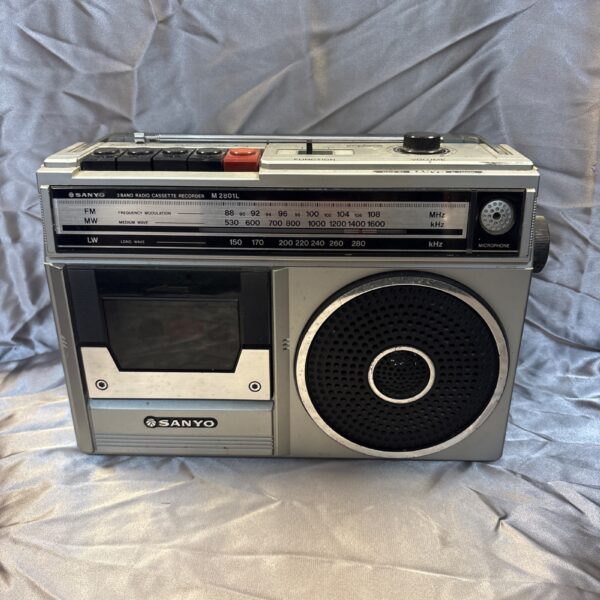 Vintage Sanyo M2801L radiocassette recorder, portable radio and cassette player.