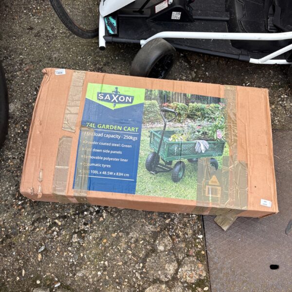 Boxed Saxon 42L garden cart for garden and DIY tasks.