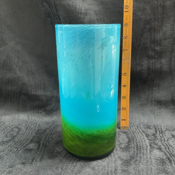 Vintage Scandinavian case glass vase with turquoise and green hues.