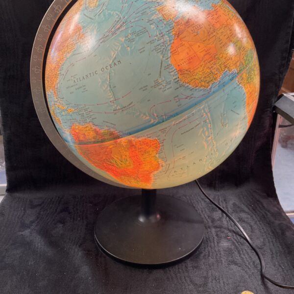 Illuminated Scanglobe Denmark vintage world globe on stand.