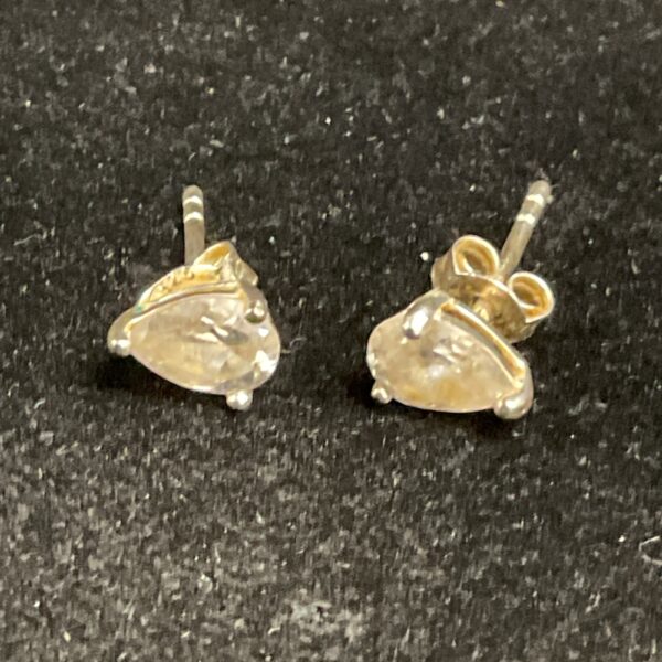 Silver teardrop earrings with white stones, elegant jewellery.