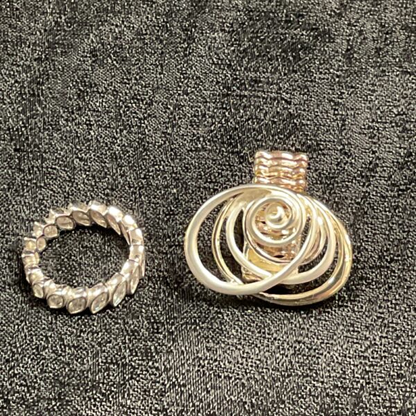 Silver tone ring pair, size R, stacked fashion jewellery.