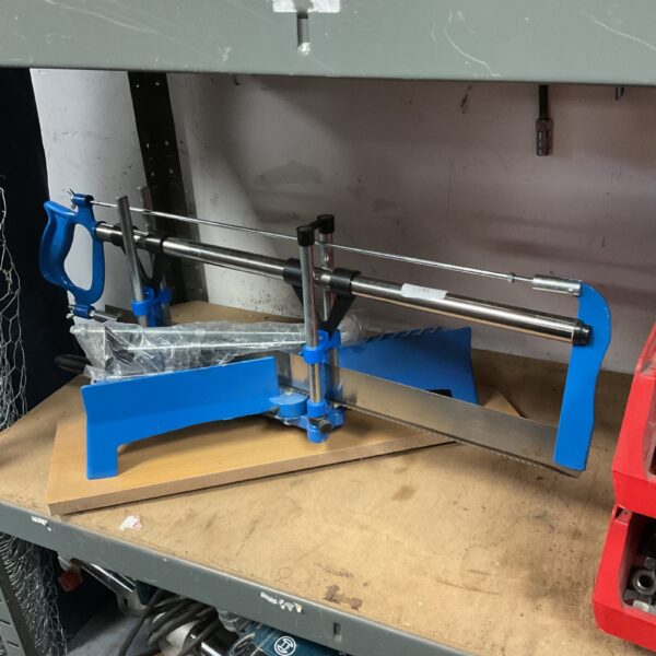 Silverline mitre saw for woodworking, showing the sliding mechanism.