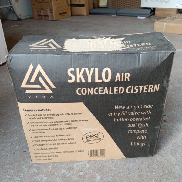 Skylo concealed cistern with dual flush mechanism for modern bathrooms.
