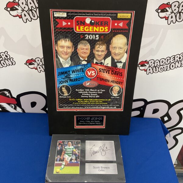 Signed snooker legends poster with Jimmy White, John Vergo and Scott Brown.