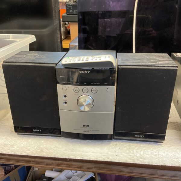 Sony CMT-EH45DAB hifi system, a vintage DAB radio and CD player.